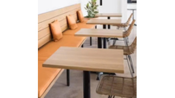 Factory wholesale fashion modern commercial furniture fast food shop metal and wood  kitchen dining wooden restaurant table1