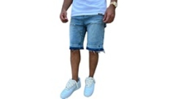 Fashion Blank 100% Cotton Baggy Raw Edge Acid Wash Denim Jeans Shorts for Men1