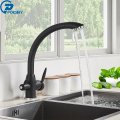 Black with Dot Kitchen Faucet with Filtered Water Double Spout Water Purification Black Kitchen Tap Mixer Crane Drinking Faucet