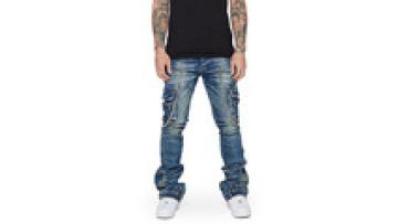 Wholesale Custom Baggy Jeans Washed Denim Cargo Pants With Multi Pockets Stacked Jeans Hip hop Men Flare1