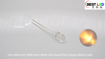 5mm White LED 1800k Warm White Color Round Top Package without Collar