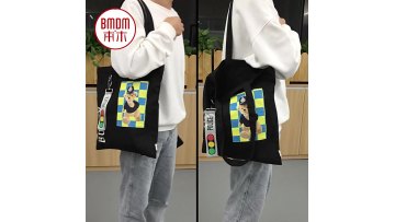 Hot sale fashionable black canvas shopping bag with pocket custom logo school office canvas cotton travel tote bags manufacturer1