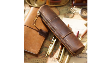 Vintage one piece small zipped school pencil pouch genuinely leather raw material for pencil case1
