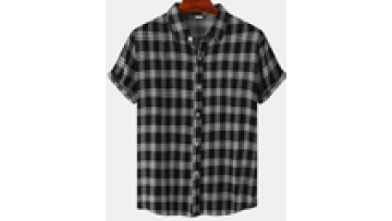 Summer New Black Plaid Hawaiian Men's Polo Lapel Shirt1
