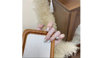 Wearable Nail Art, Water-Blue Cat Eye with Blush Accents.