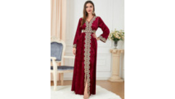 Moroccan Kaftan Dubai Opened Front Gown Dresses for Women Golden Ribbon Loose Sleeve Muslim Turkey Arabic Clothes Velvet1