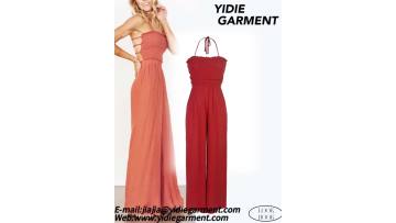 Cheesecloth Shirred Open Back Maxi Jumpsuit