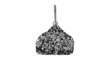 Sequined Chain Decorated Leather Handbag