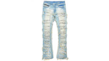OEM Mens Clothing Ripped Distressed Patch Acid Wash Stacked Painted Jeans Men1