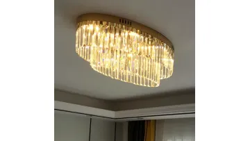 Oval Ceiling Crystal Lamp, Living Room Lamprectangular Double-Layer Lamp1