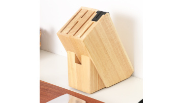 Customized Natural Rubber Wood Knife Storage Rack With Sharpener Nordic Multi-function Kitchen Knife Rack1