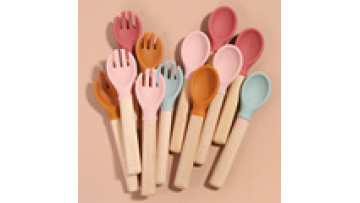 Factory Supply Training Sendok Silicone Feeding Cuchara Baby Fork Spoon Set1