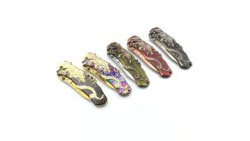 Embossed pterosaur semi-automatic folding knife