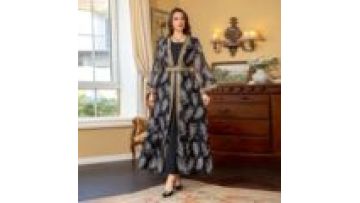 2024 New Elegant Women's Evening Dresses Set Turkey Mesh Embroidery 2 Pieces Set Abaya Dubai Ramadan1
