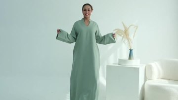 Linen Closed Abaya Dress Minimalist Loose Fit Long Robe (1)