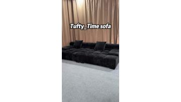 Black design velvet texture large space sofa