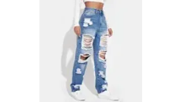 High Quality Women's Jeans Factory Wholesale Custom Casual Wide Leg Mid Waist Ripped Jeans Rip Baggy Boyfriend Jeans For Wom1