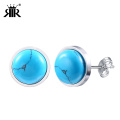 RIR Blue Stone Color Turquoises Slab Stud Earrings In Stainless Steel For Men and Women