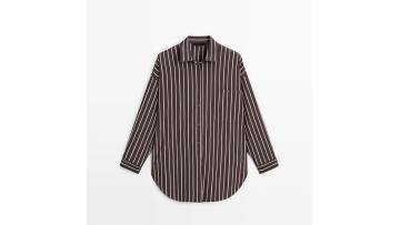 Women's casual retro vintage style loose striped long sleeved shirt