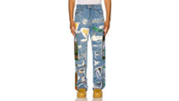 Custom Street Loose Straight Embroidery Ripped Distressed Pocket Patchworks Baggy Denim Jeans Print Jeans Men1