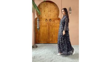 Rhinestone Printed Abaya Dress with Full Length (1)