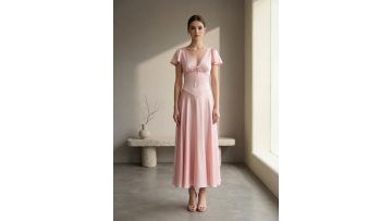Pink V Neck Midi Dress