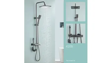 Modern Waterfall Square Top Spray Stainless Steel Spool Rain Shower Set1