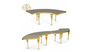 Banquet Hotel Furniture Round Circles Black Glass Gold Stainless Steel Crescent Party Event Dining Wedding Table1
