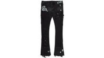 New Fashion Street Wear Flared Paint Distressed Ripped Washed Stacked Custom Denim Pants Men Jeans1