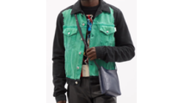 Custom Fashion Design Fleece Lined Half Black Slim Fit Denim Jacket for Men1