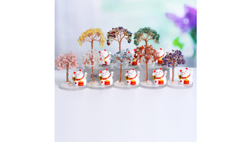 Raw Tree with Colorful Resin Base Lucky Cat