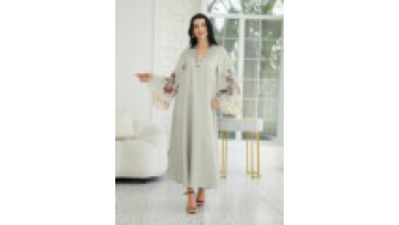 V-Neck Floral Sequined Abaya with Tassels Asymmetrical Sleeves Dubai Muslim Eid Jalabiya Gown1