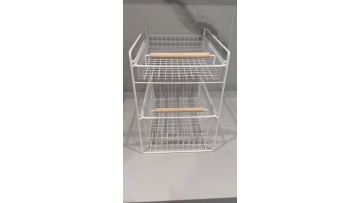 Double-layer pull-out storage rack with wooden handle