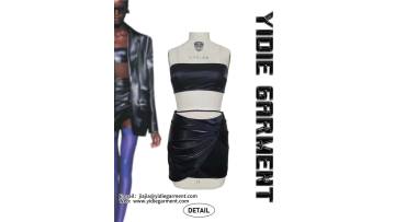 Short faux leather backless top