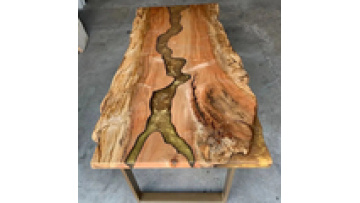 Luxury Home Furniture Factory Direct Golden color Solid Walnut Wood Restaurant Kitchen River Dining Table Epoxy Resin Slab1
