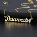 Personalized Custom Name Bling Iced Out Butterfly Necklaces Pendant Nameplate Stainless Steel Chain Pendant Necklace Jewelry