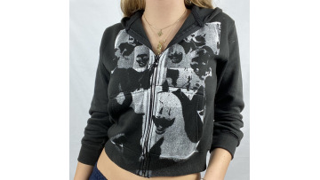 Vintage Print Retro Zipped Track Jacket