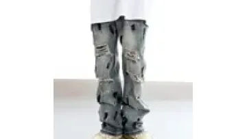 Custom 2023 Fashion High Street Washed Hip Hop Loose Straight Leg Denim Pants Men Ripped Jeans1