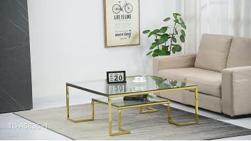 TL-AS83G Golden-Tier Modern glass sofa table