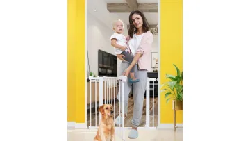 Baby Gates for Stairs and Doorways Dog Gates for The House, Through Door, Extra Wide Tall Metal Gate Pressure Mount Auto Close1