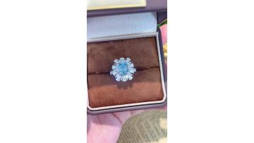 Custom Cushion Cut Blue Lab Grown Diamond Halo Ring