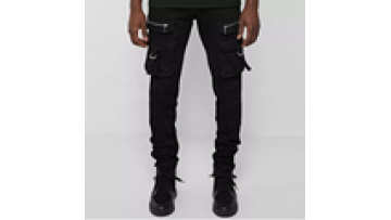Custom Fashion Biker Men's Jeans Stylish Ripped Stacked Distressed Zipper Ribbed Motorcycle1