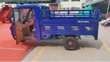 A complete display of a three-wheeled electric vehicle for both cargo and passenger transportation
