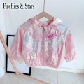 Spring Autumn girls jacket baby coat children outwear kids clothes fashion radient shining letter sequin mesh patch 1 to 7 yrs