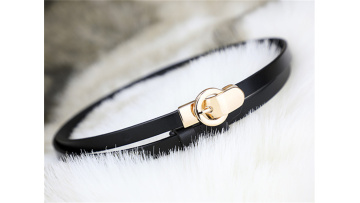 Genuine Leather Slim Belt Ladies Grain Decorative 