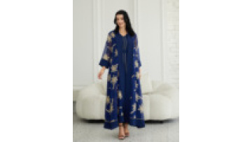 New Tulle Sleeves Middle East Embroidered Muslim Women's Open Abaya Jellabiya Set Dubai Islamic Cardigan Dress for Ramadan Eid1