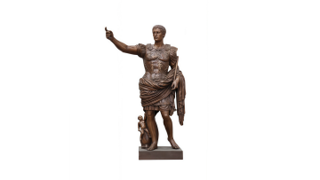 Ancient Roman Bronze Statue of Augustus Featuring Propaganda Armor Reliefs