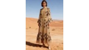 Tulle Open Abaya Jalabiya Set with Ruffle Sleeves Dubai Muslimah Sequined Ramadan Dress1