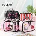 FUDEAM Leather Love Heart Portable Women Cosmetic Bag Multifunction Travel Storage Organize Portable Handbag Zipper Makeup Case