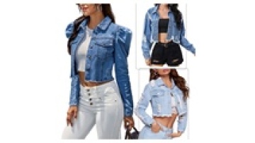 Hot Sale Fashion Design Short Frayed Crop Jean Jackets Ladies Sexy Blue Denim Jacket Women1